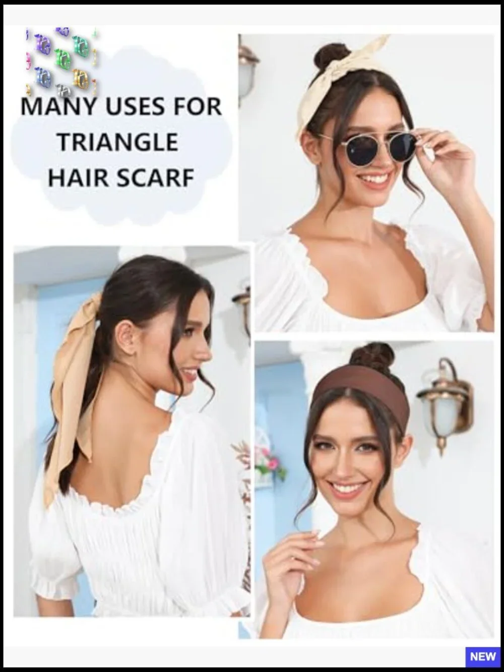Boho Hair Scarf Set Tie-Back Triangle Headband Retro Floral Vintage Accessory